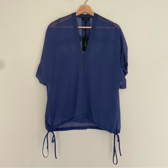 NWT Rag & Bone Elysse Sheer V-Neck Top & Camisole Airy Crepe Drawstring Size M - Picture 2 of 8